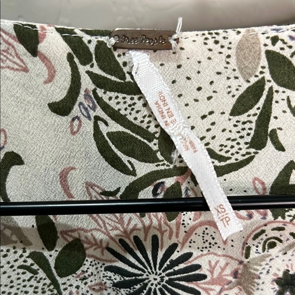 Free People Mini Dress Blouse Tunic Top Floral Pockets Green Tassels Cottagecore - Picture 2 of 12